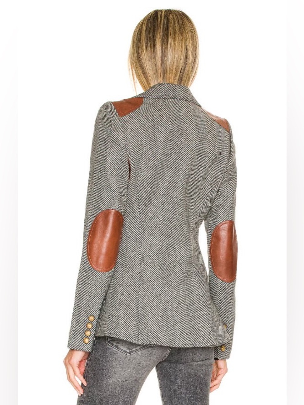 Smythe Rifle-Patch Equestrian Blazer Grey Herringbone 2 XS - Picture 4 of 12
